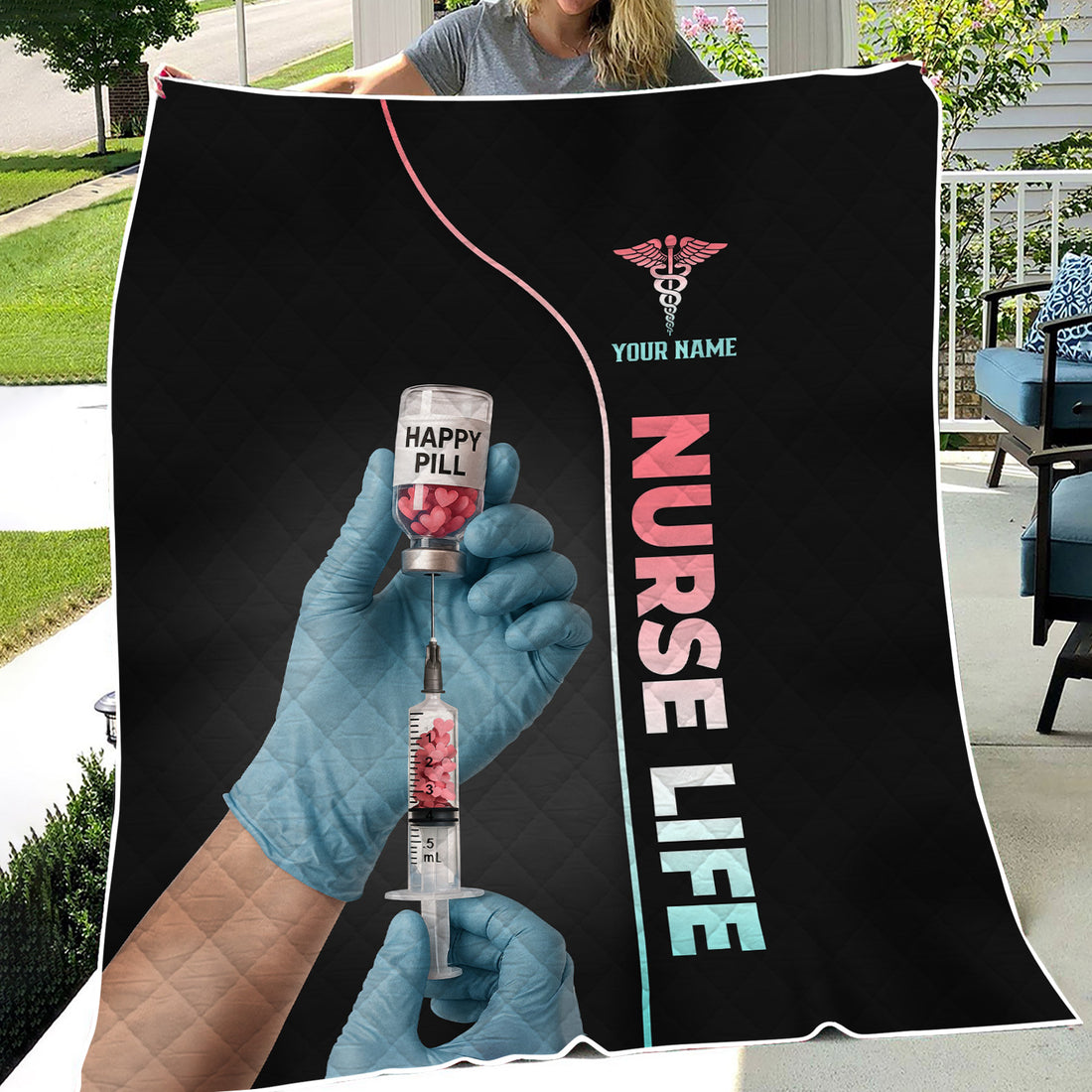 Personalized Nurse Blanket - Funny Happy Pill Design Throw - Gift for Women RN CNA LPN