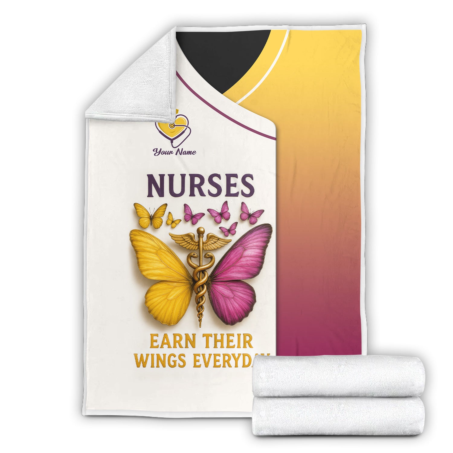 Personalized Nurse Butterfly Blanket - Nurses Earn Their Wings Everyday - Custom Fleece or Sherpa Gift for RN LPN CNA Women