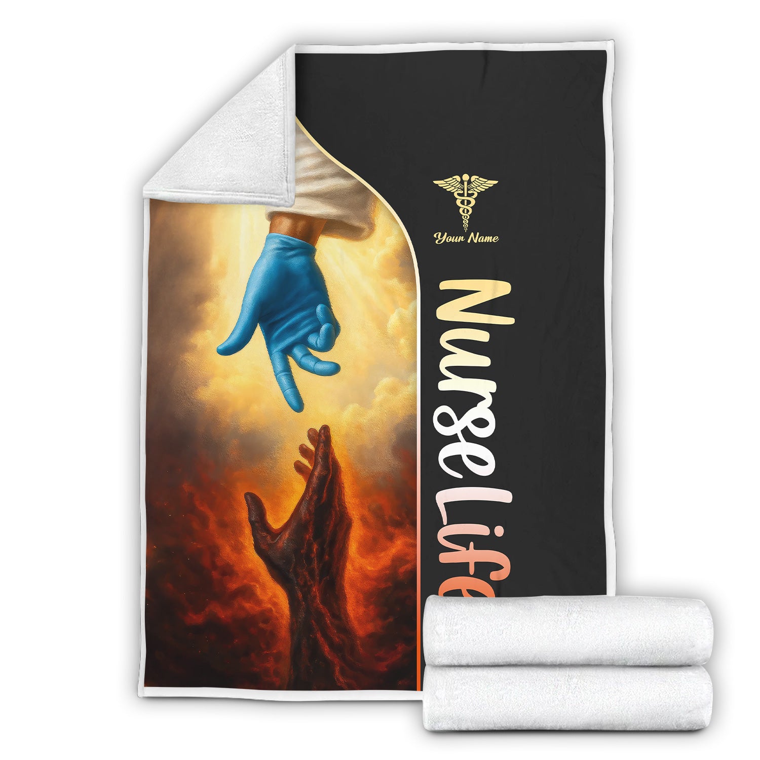 Custom Nurse Life Blanket for Women RN CNA LPN - God‰Ûªs Hand from Heaven Design - Faith-Based Gift for Christian Nurses and Medical Professionals