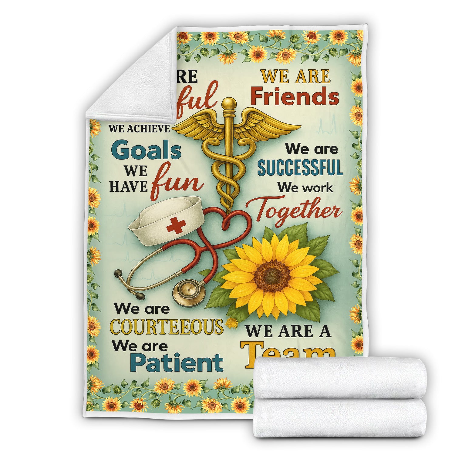 Nurse Sunflower Blanket - We Are a Team Quote Throw - Motivational Gift for RN CNA LPN Women