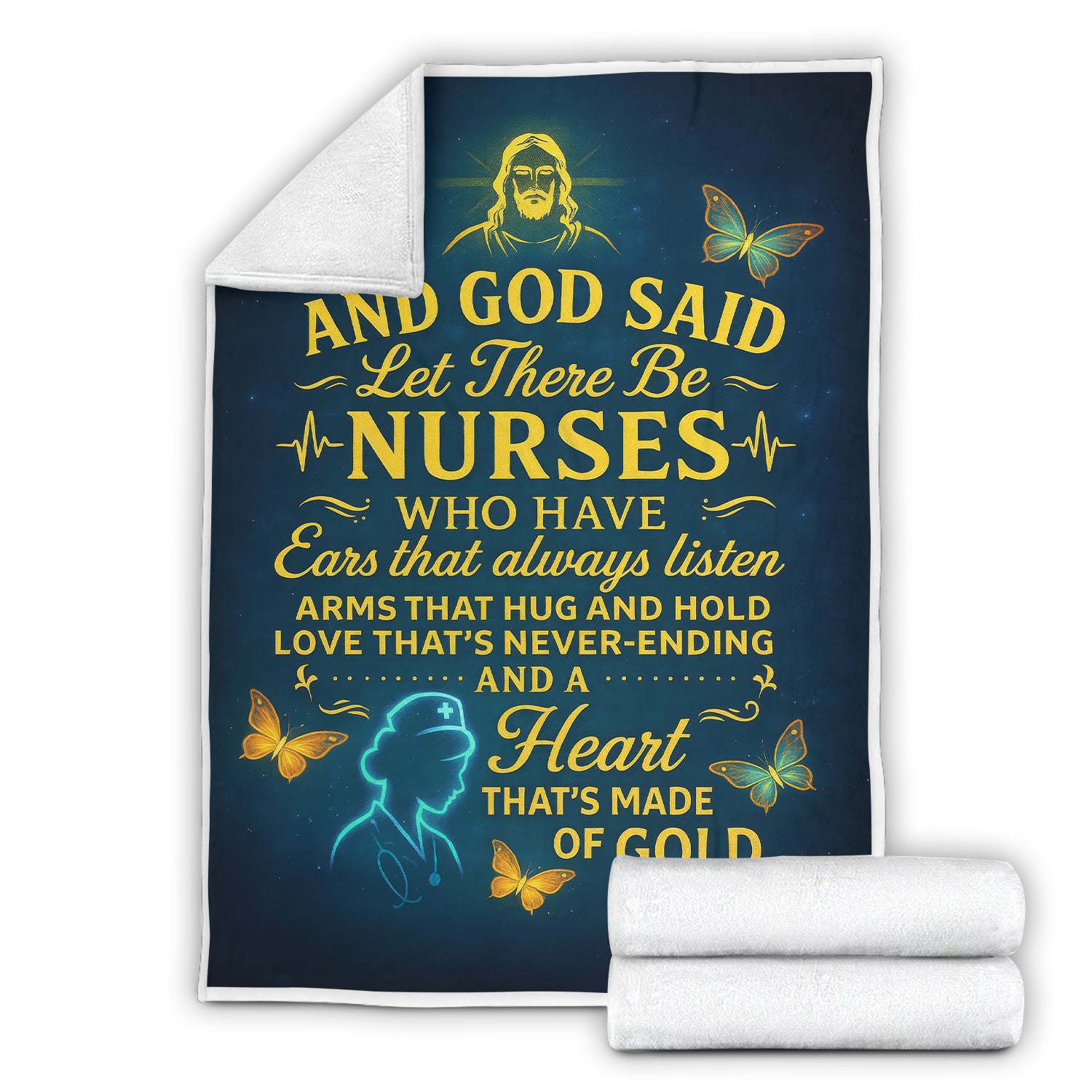 Personalized Christian Nurse Blanket for Women RN CNA LPN - And God Said Let There Be Nurses Quote - Faith-Based Gift for Nurses with a Heart Made of Gold