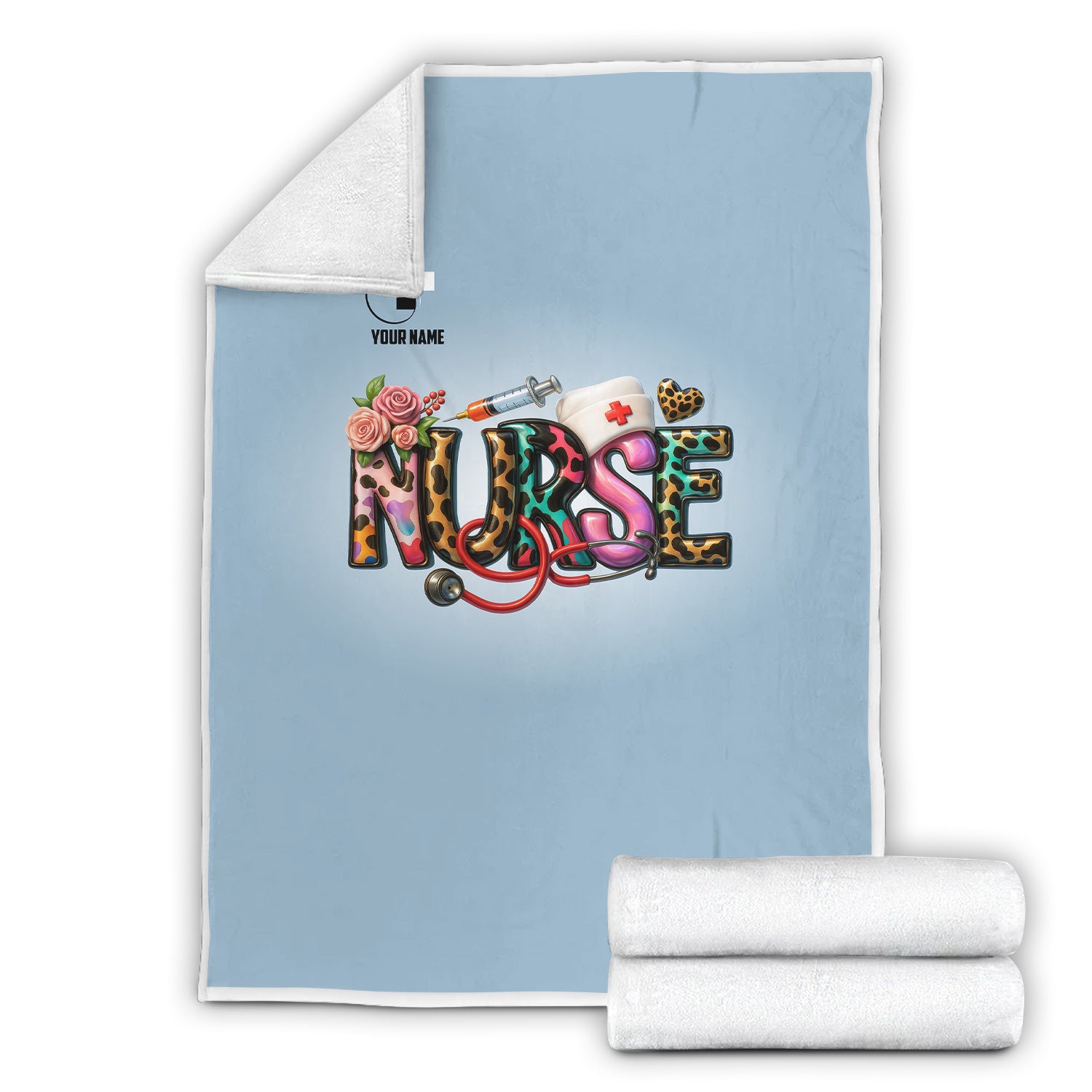 Funny Nurse Blanket for RN CNA LPN - Personalized Medical Theme with Colorful Letters and Stethoscope - Appreciation Gift for Women in Healthcare
