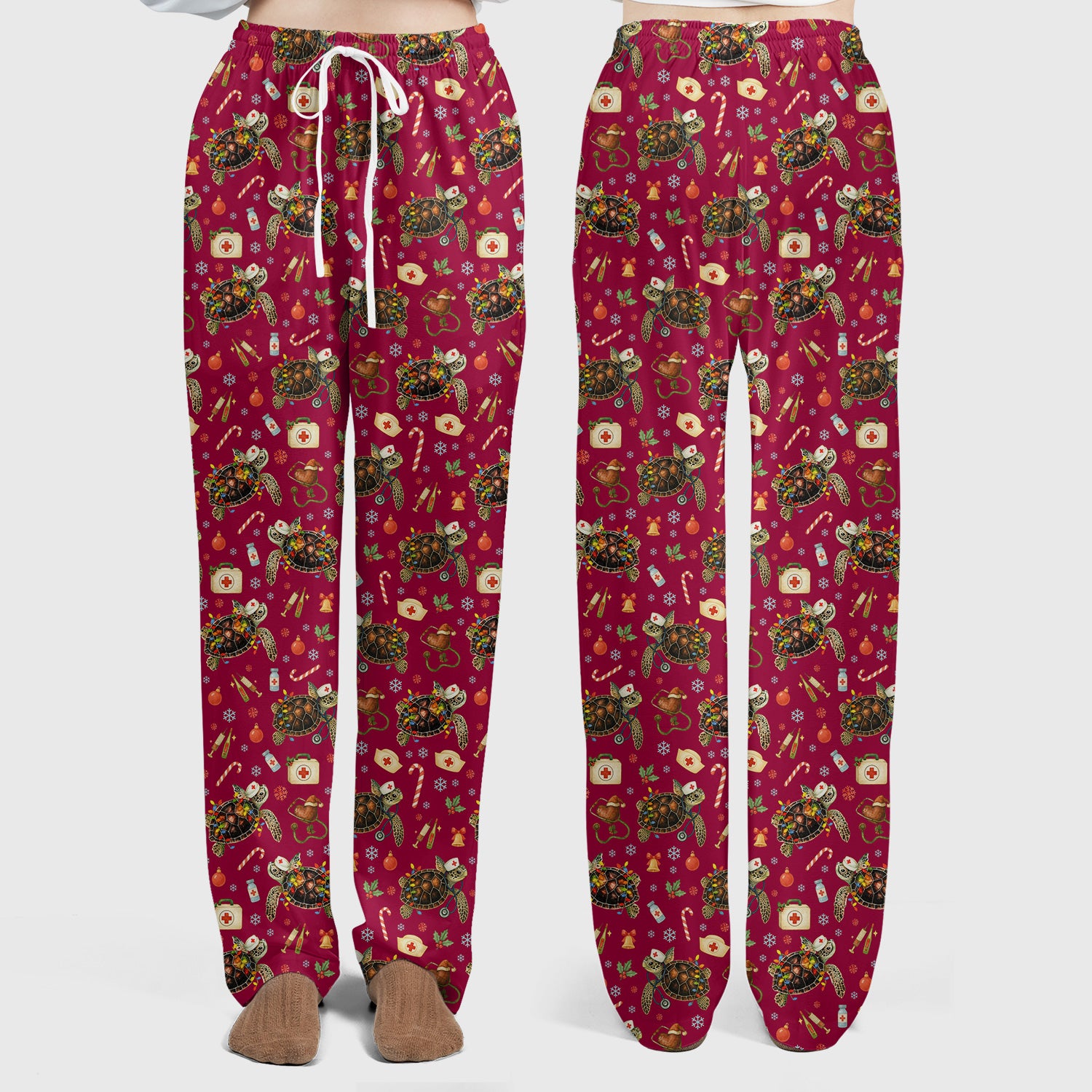 Christmas Turtle Scrub Set for Women - Cute Sea Turtle Nursing Pants and V Neck Top - Festive Holiday Gift for CNA LPN RN
