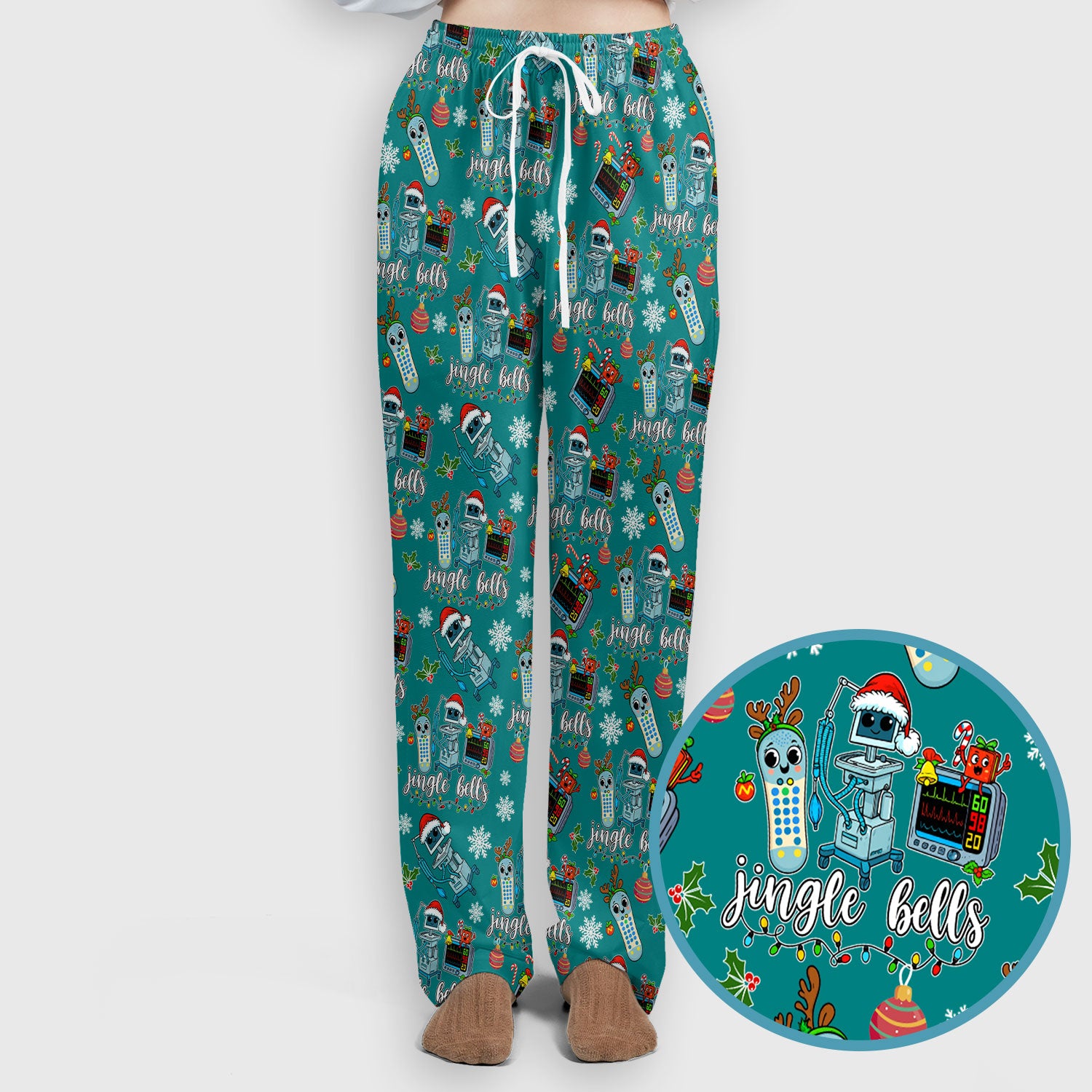 Christmas Women's Scrub Sets - Funny Jingle Bells Holiday Med Uniform - Merry Xmas Scrub Pants and V Neck Top