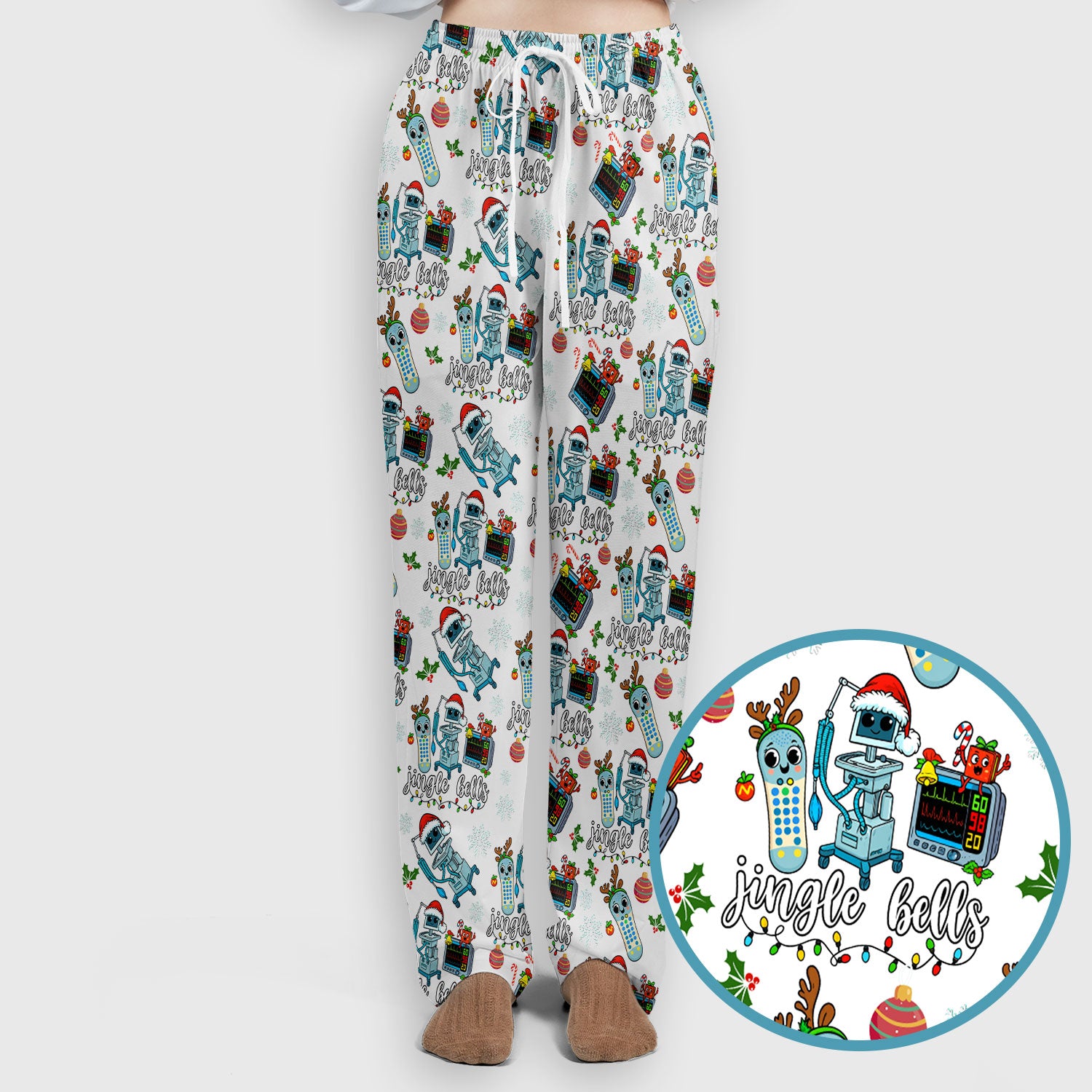Christmas Women's Scrub Sets - Funny Jingle Bells Holiday Med Uniform - Merry Xmas Scrub Pants and V Neck Top