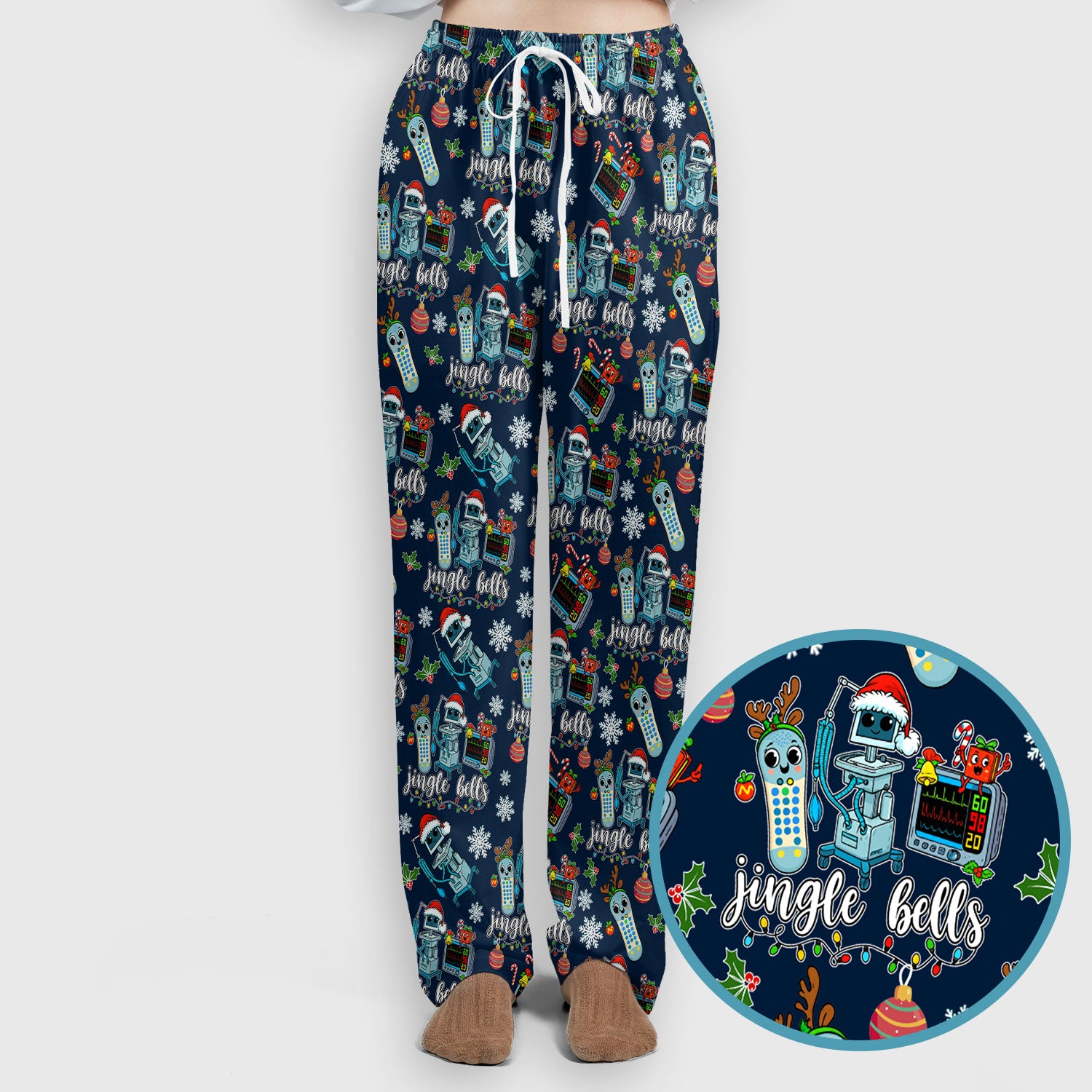 Christmas Women's Scrub Sets - Funny Jingle Bells Holiday Med Uniform - Merry Xmas Scrub Pants and V Neck Top