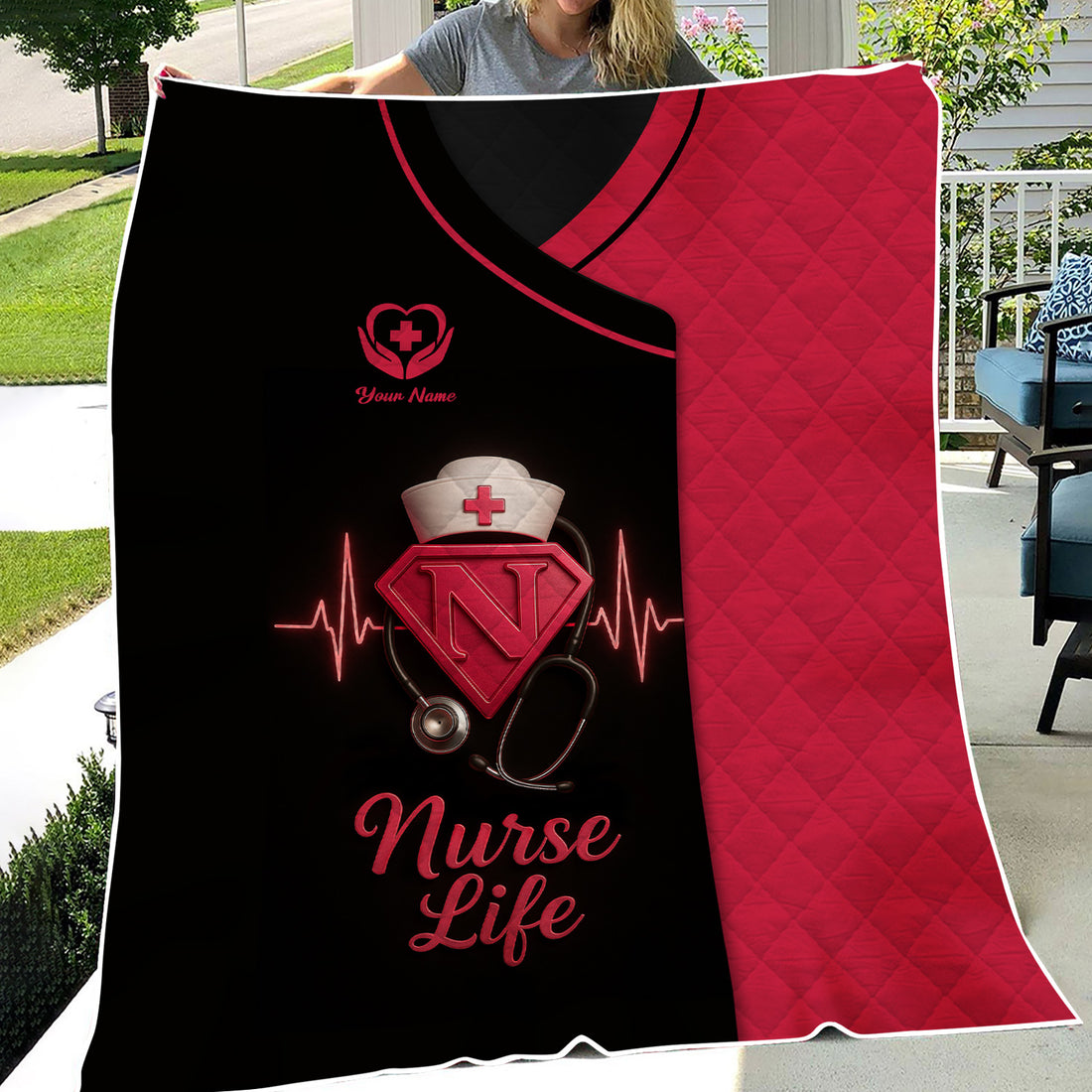 Personalized Nurse Blanket - Nurse Life Heartbeat Design - Ideal for Appreciating Healthcare Heroes