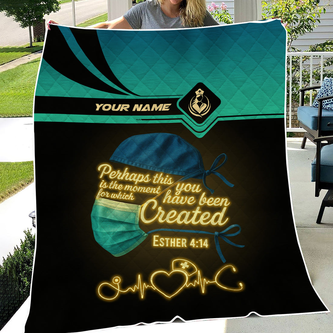 Nurse Blanket with Name and Scripture - Perhaps This is the Moment - Esther 4:14 Religious Gift