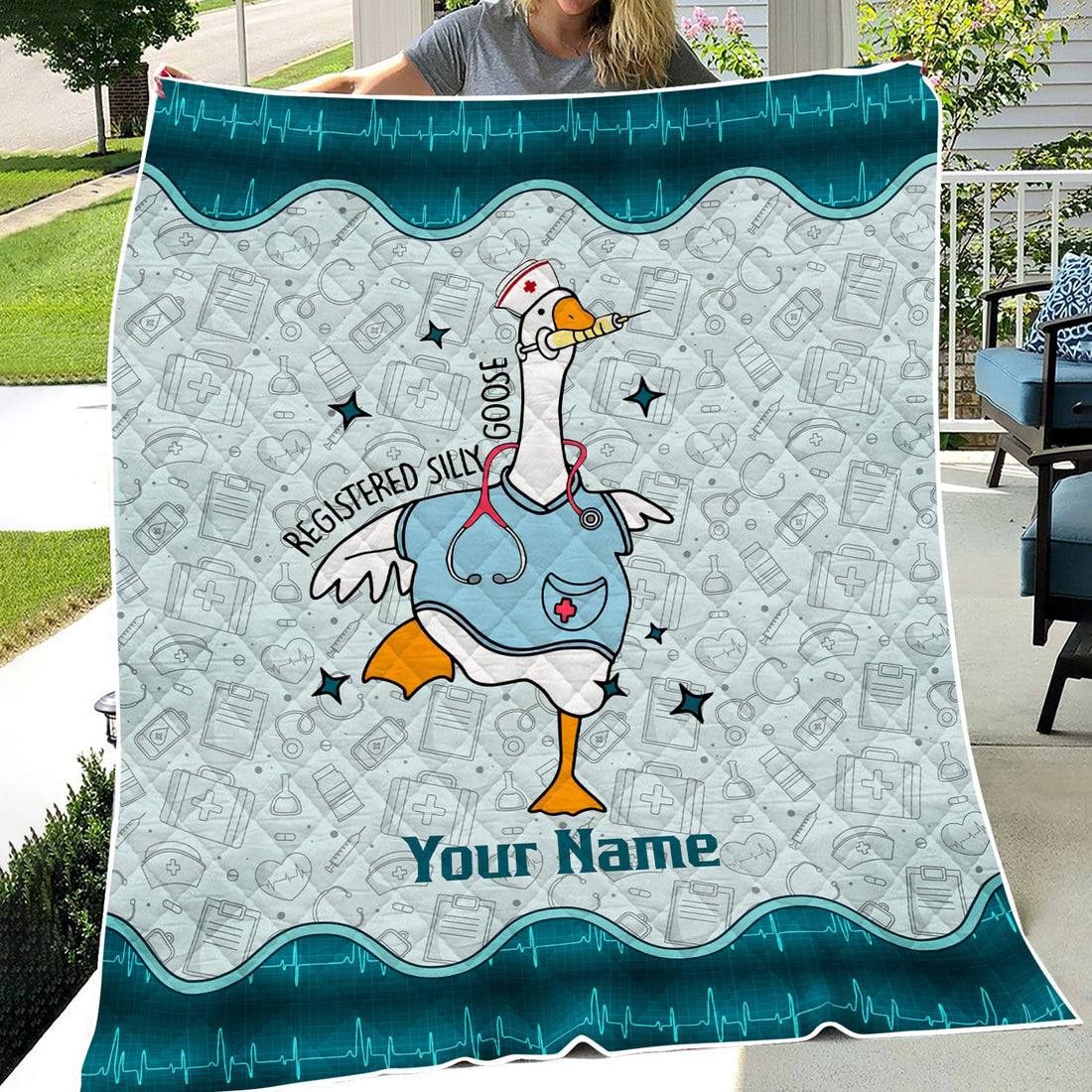 Personalized Silly Goose Nurse Blanket - Registered Silly Goose Design - Funny Gift for Healthcare Workers, Nurses, and RN LPN