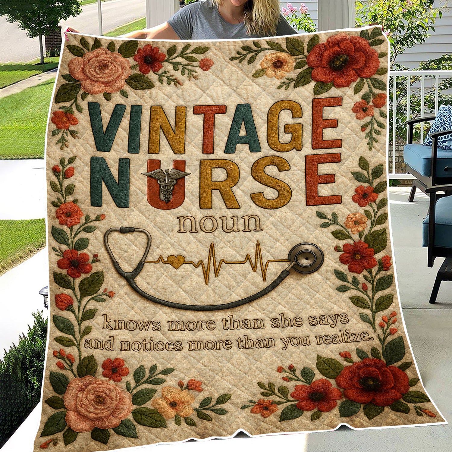 Personalized Nurse Blanket - 'Vintage Nurse Definition' with Heartbeat Design - Custom Gift for RN, LPN, Healthcare Workers
