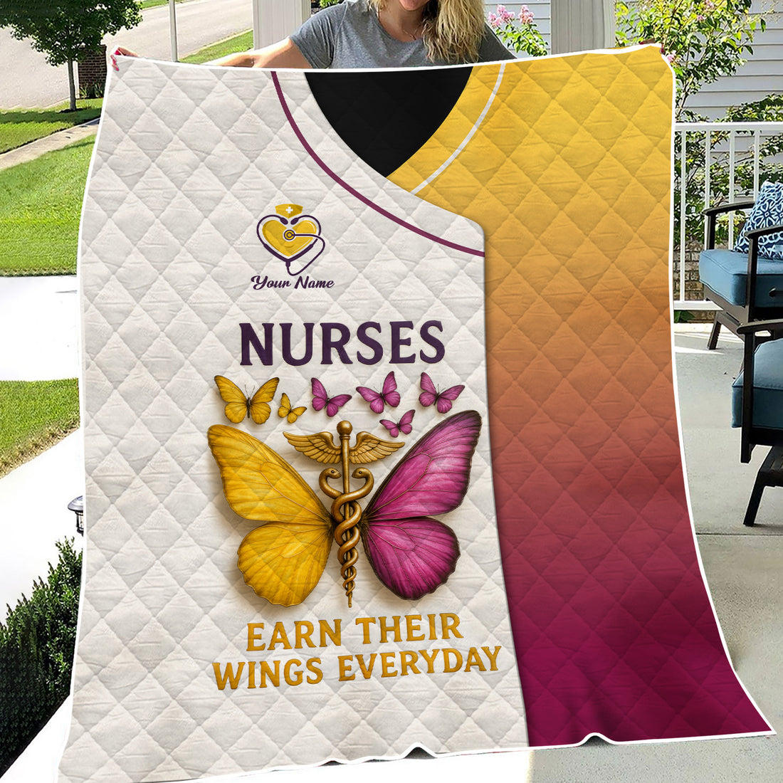 Personalized Nurse Butterfly Blanket - Nurses Earn Their Wings Everyday - Custom Fleece or Sherpa Gift for RN LPN CNA Women