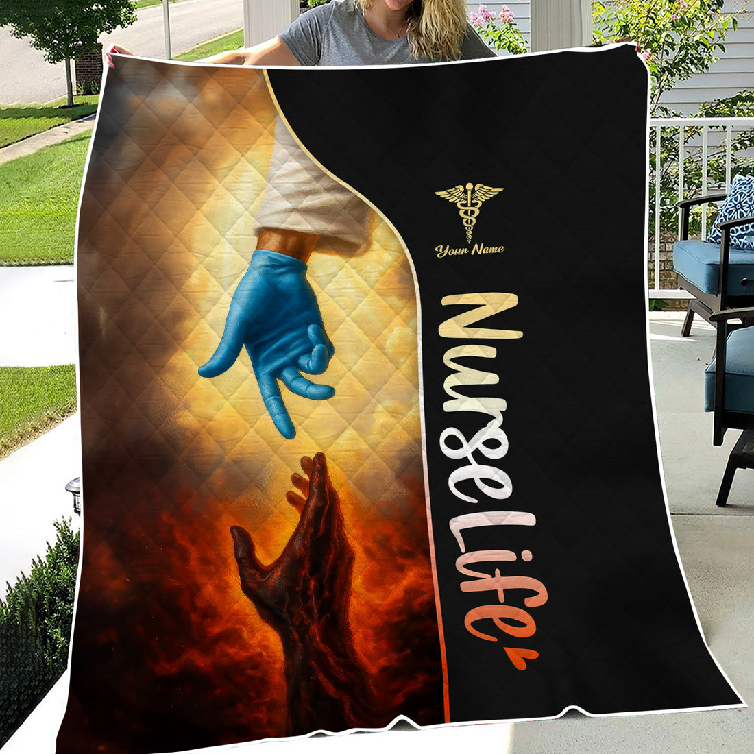 Custom Nurse Life Blanket for Women RN CNA LPN - God‰Ûªs Hand from Heaven Design - Faith-Based Gift for Christian Nurses and Medical Professionals