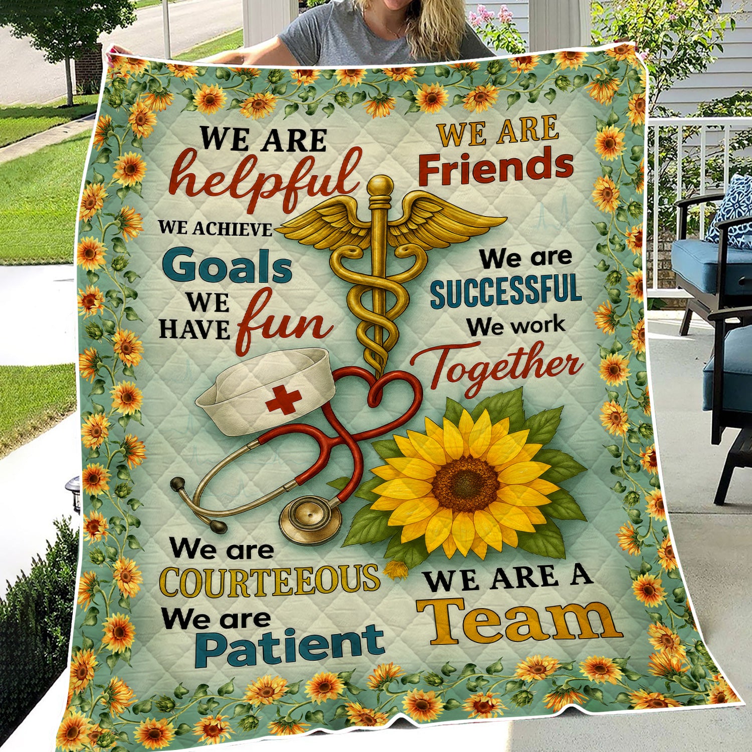 Nurse Sunflower Blanket - We Are a Team Quote Throw - Motivational Gift for RN CNA LPN Women