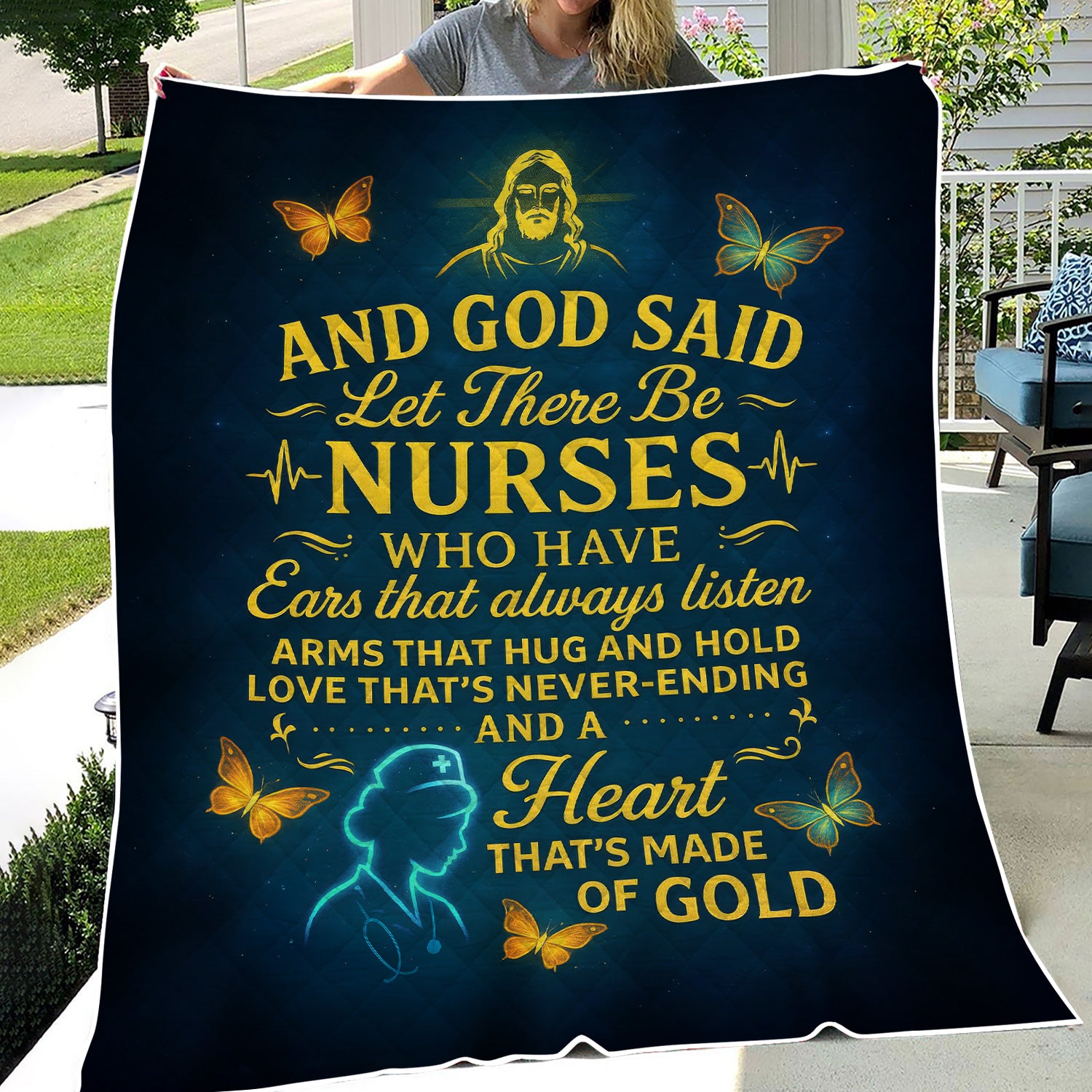 Personalized Christian Nurse Blanket for Women RN CNA LPN - And God Said Let There Be Nurses Quote - Faith-Based Gift for Nurses with a Heart Made of Gold