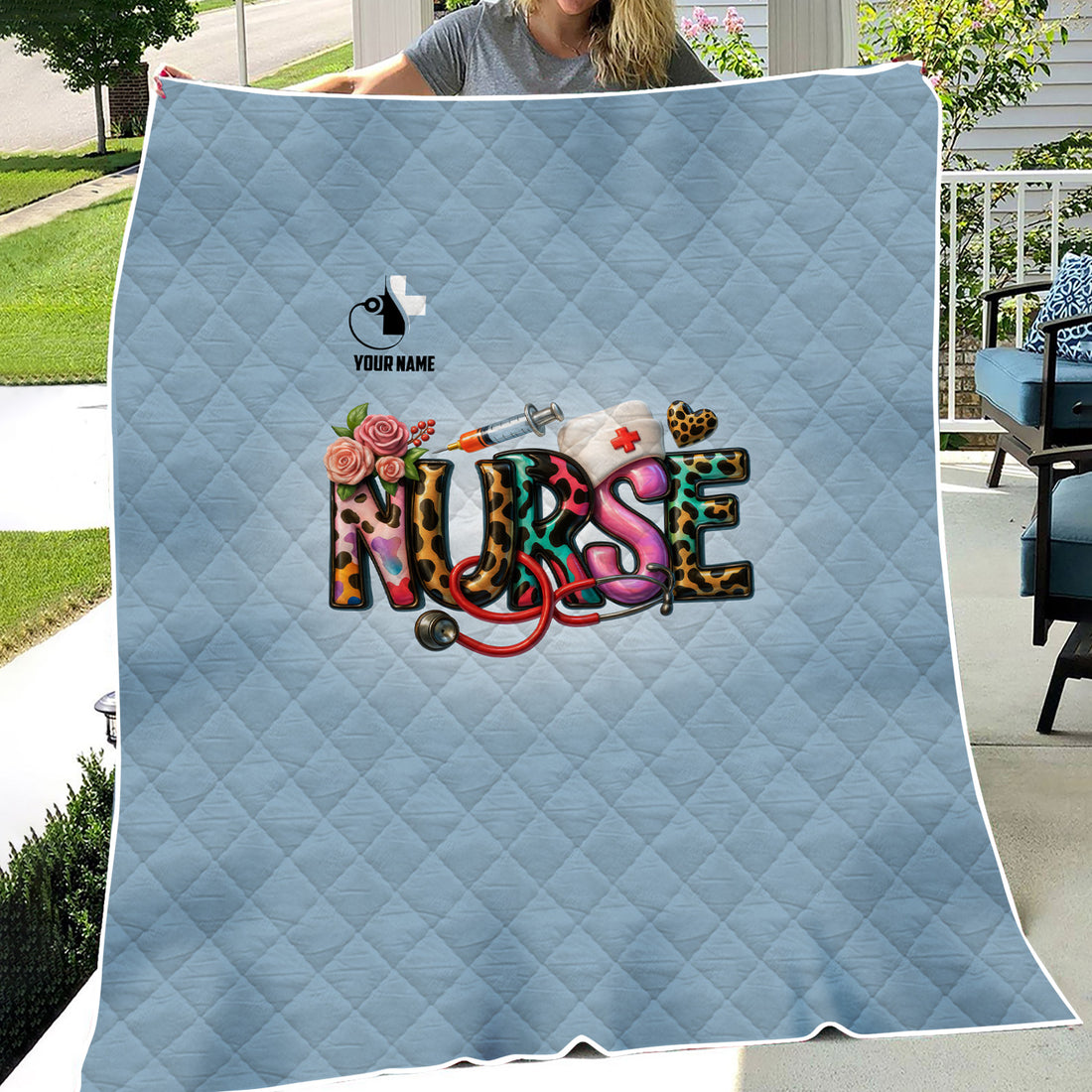 Funny Nurse Blanket for RN CNA LPN - Personalized Medical Theme with Colorful Letters and Stethoscope - Appreciation Gift for Women in Healthcare