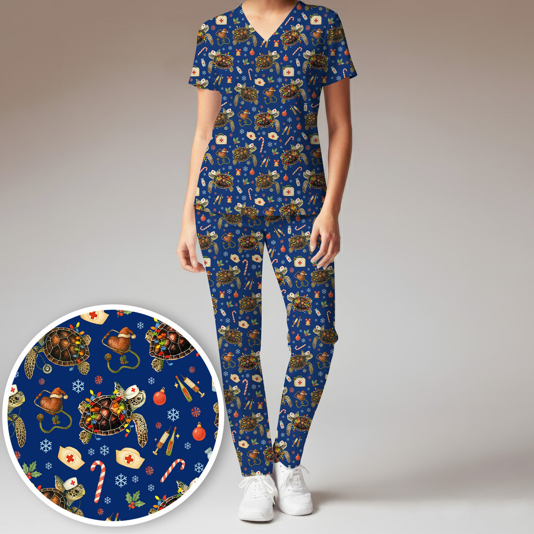 Christmas Turtle Scrub Set for Women - Cute Sea Turtle Nursing Pants and V Neck Top - Festive Holiday Gift for CNA LPN RN