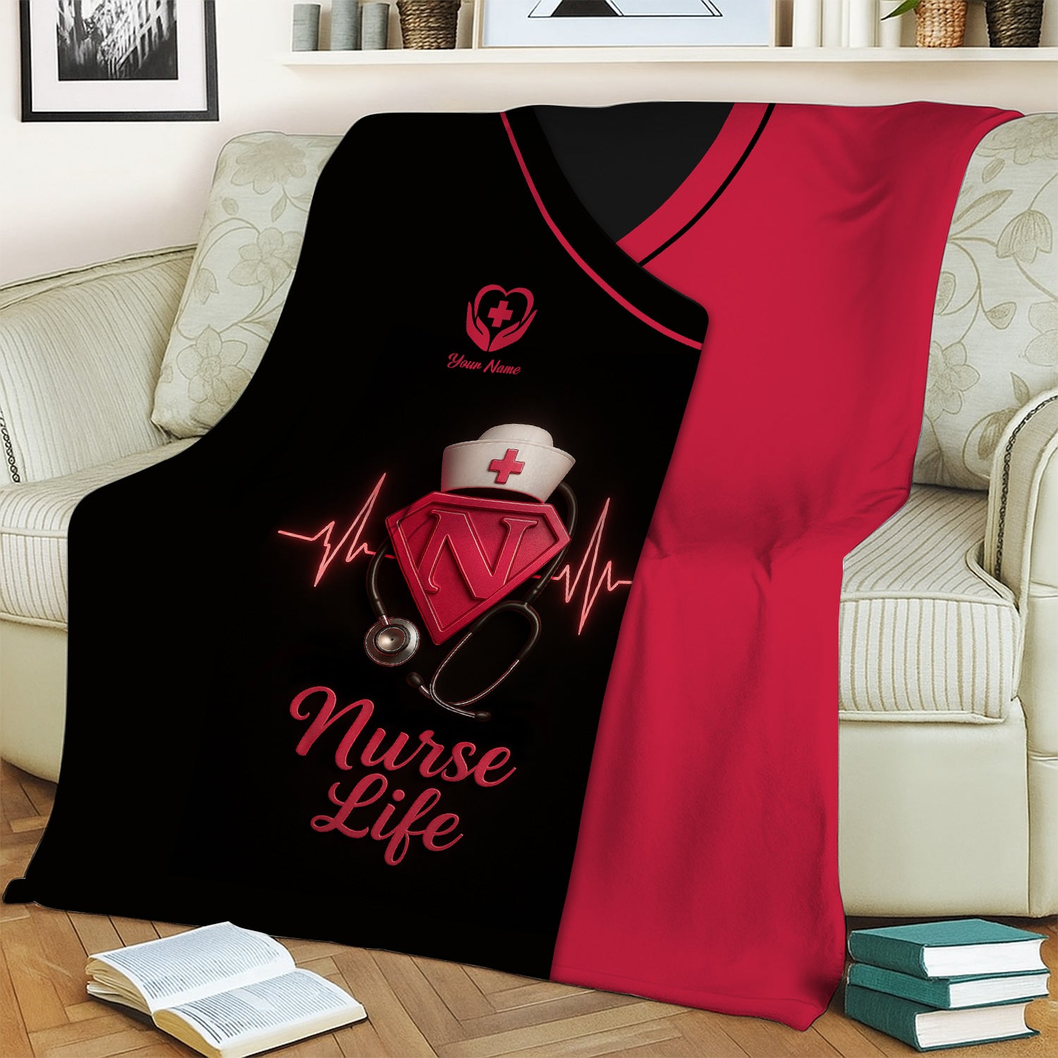 Personalized Nurse Blanket - Nurse Life Heartbeat Design - Ideal for Appreciating Healthcare Heroes