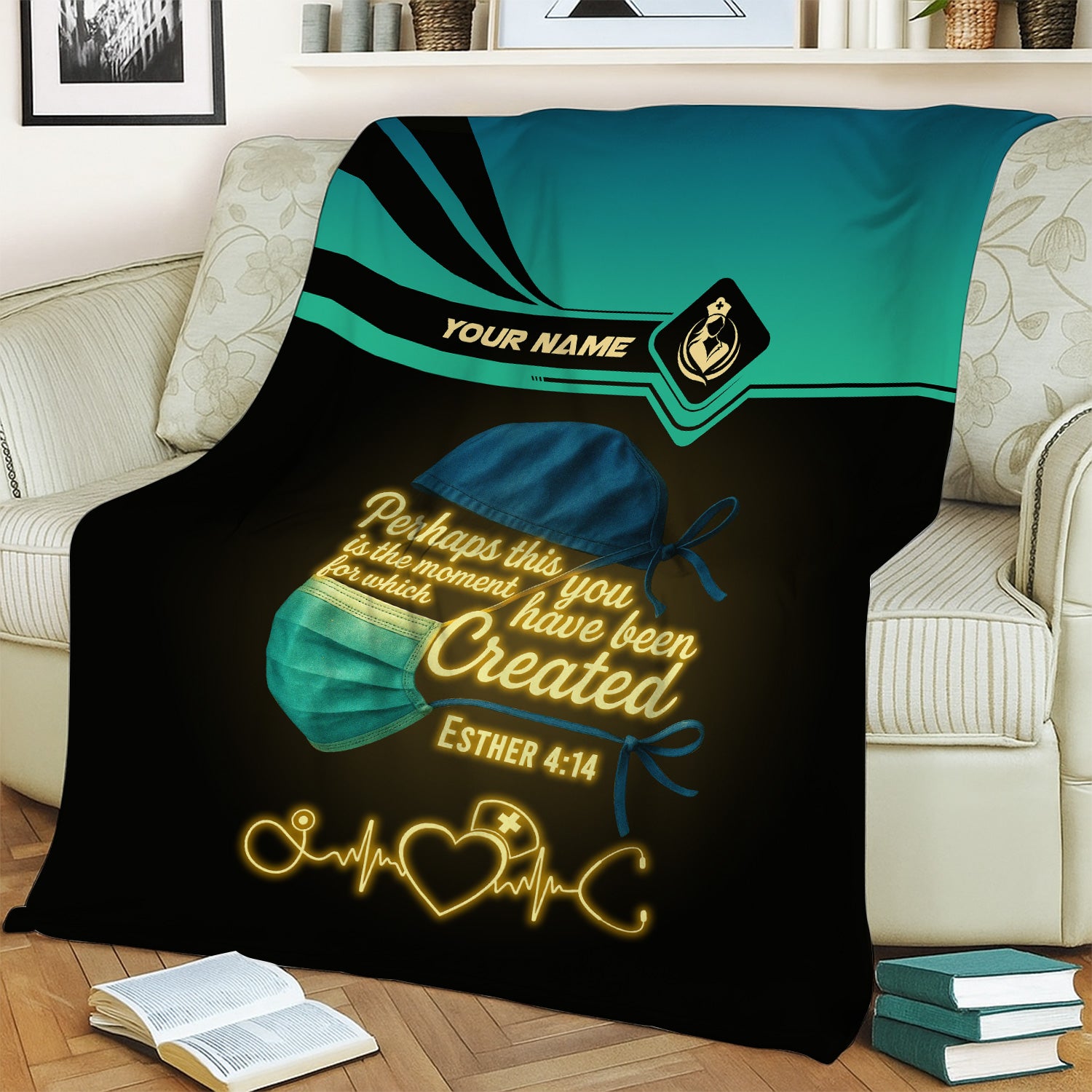 Nurse Blanket with Name and Scripture - Perhaps This is the Moment - Esther 4:14 Religious Gift