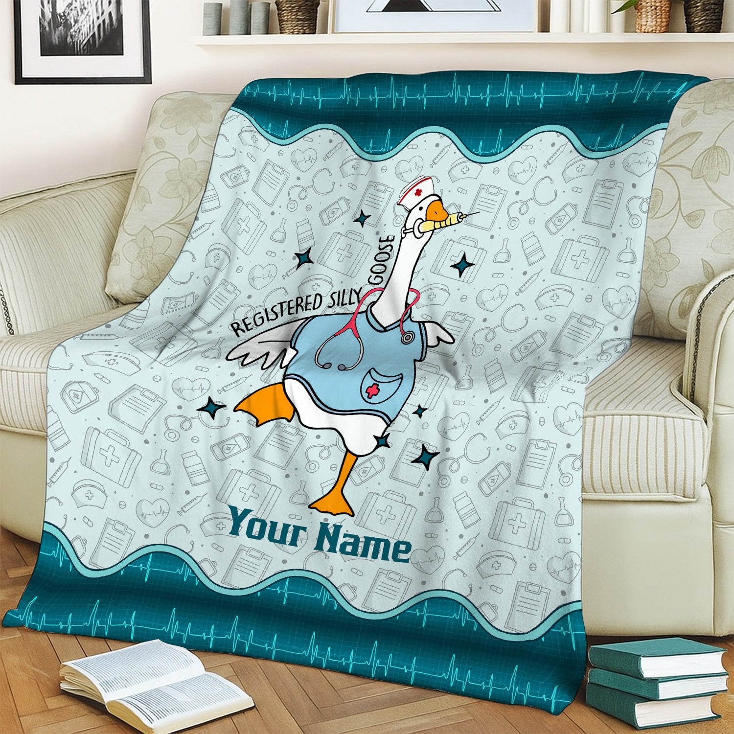 Personalized Silly Goose Nurse Blanket - Registered Silly Goose Design - Funny Gift for Healthcare Workers, Nurses, and RN LPN