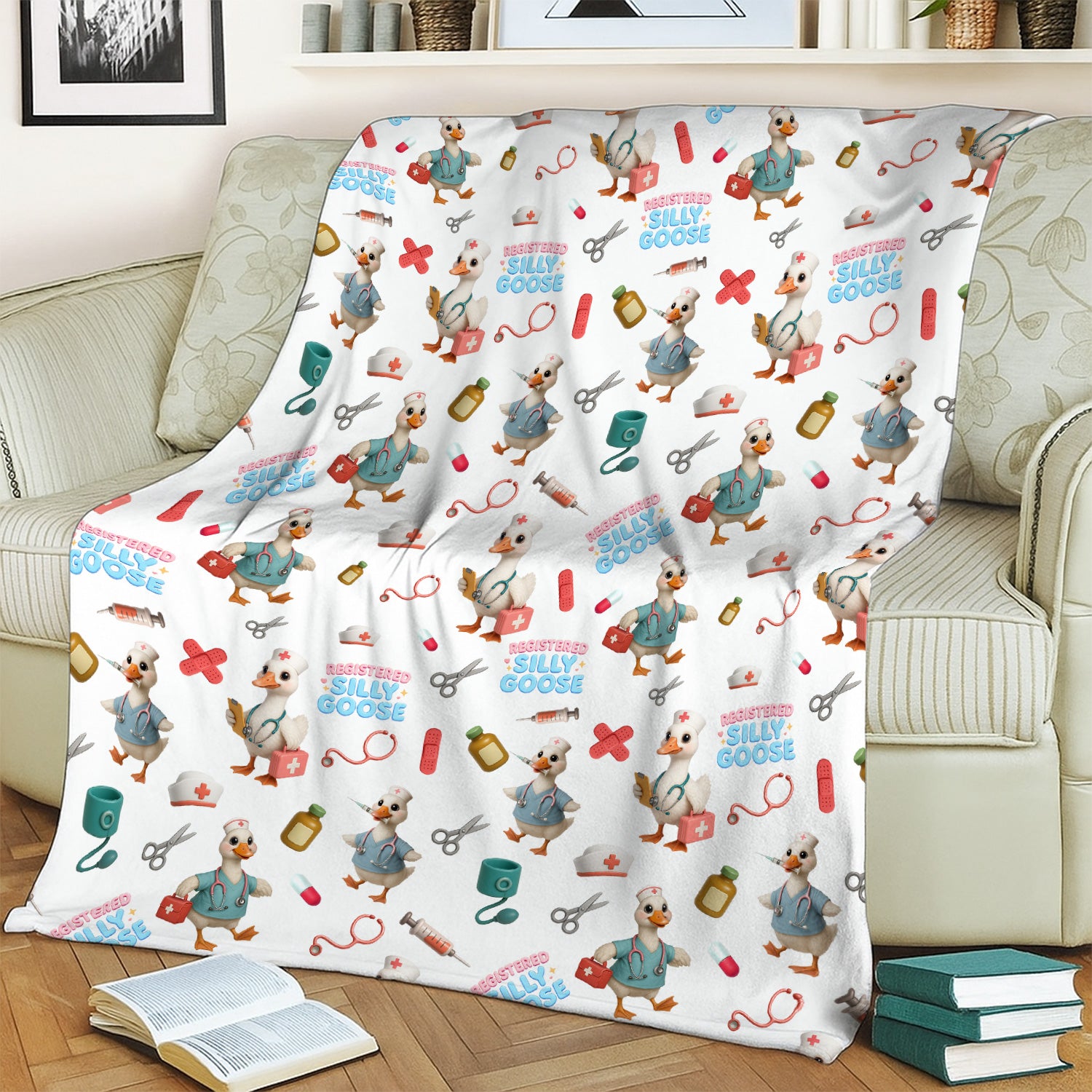 Custom Name Nurse Blanket Funny Gift - Registered Silly Goose Throw for RN LPN CNA - Cute Personalized Blanket for Women Nurse Life Decor