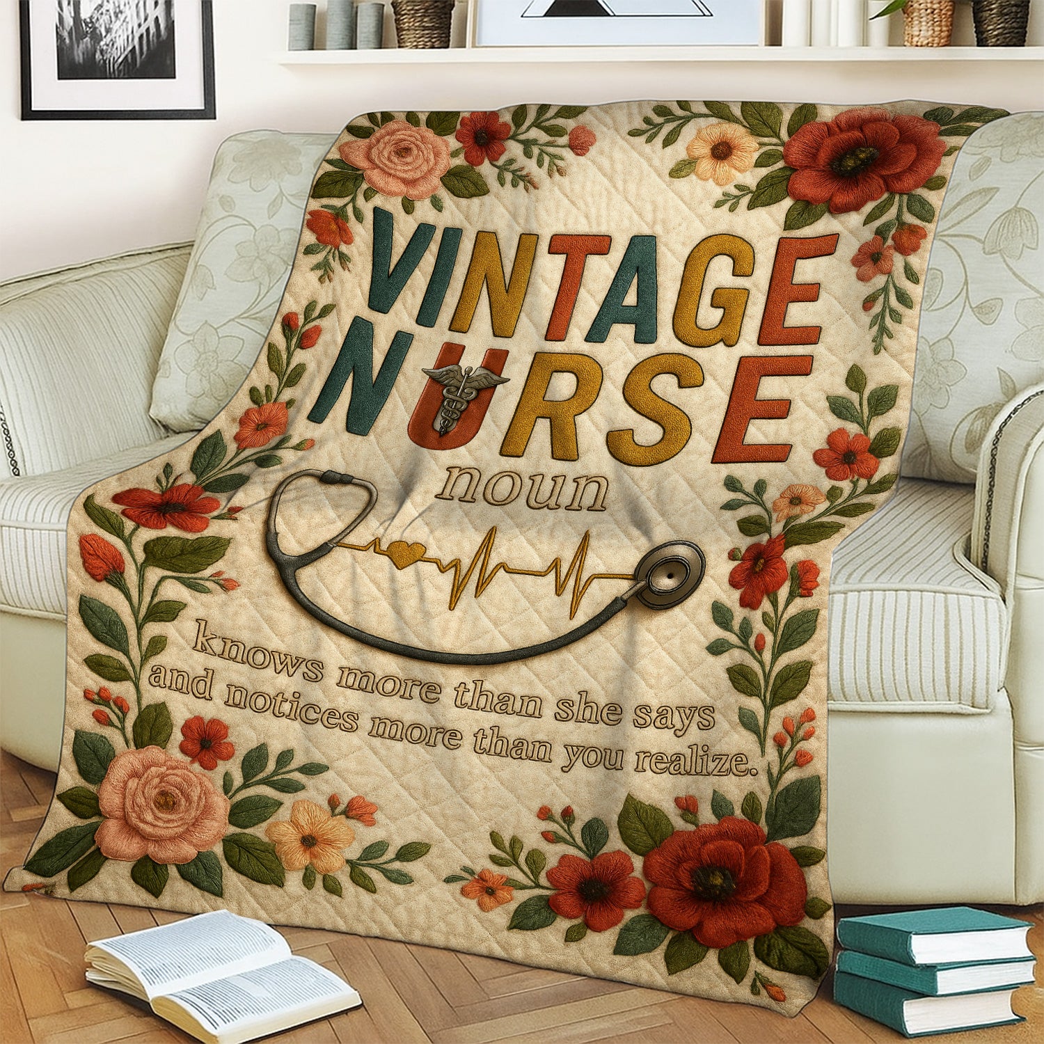 Personalized Nurse Blanket - 'Vintage Nurse Definition' with Heartbeat Design - Custom Gift for RN, LPN, Healthcare Workers