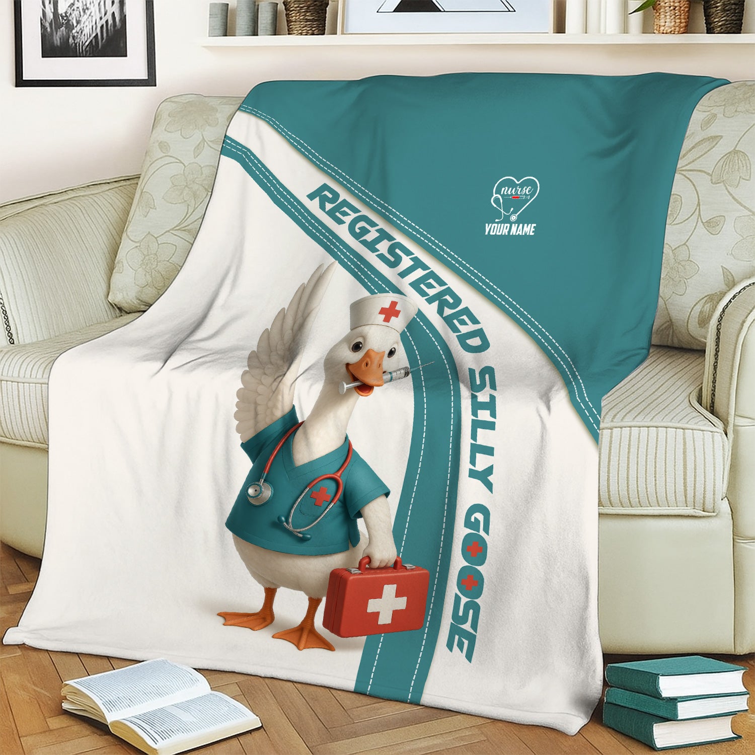 Personalized Registered Nurse Blanket - Silly Goose Design for Nurse Gifts - Customizable Gift for LPNs & Healthcare Heroes