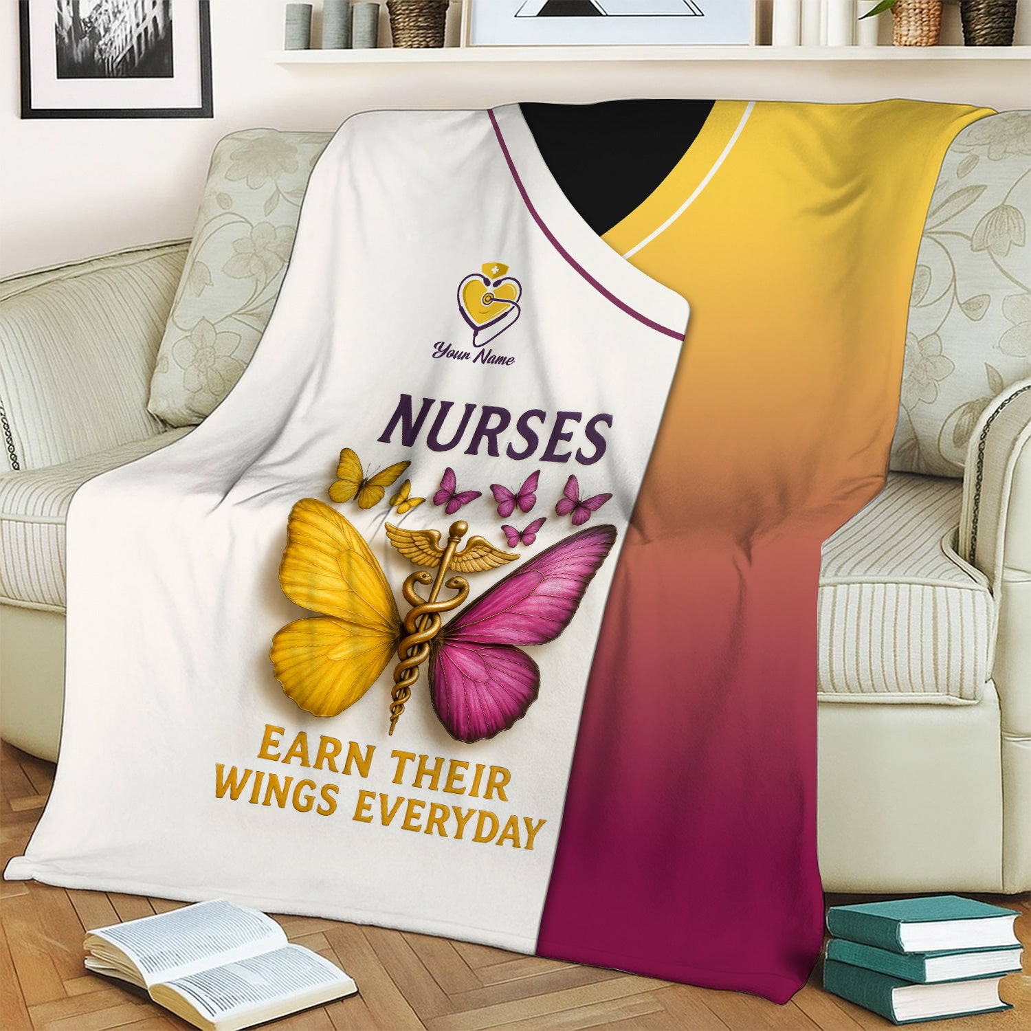 Personalized Nurse Butterfly Blanket - Nurses Earn Their Wings Everyday - Custom Fleece or Sherpa Gift for RN LPN CNA Women