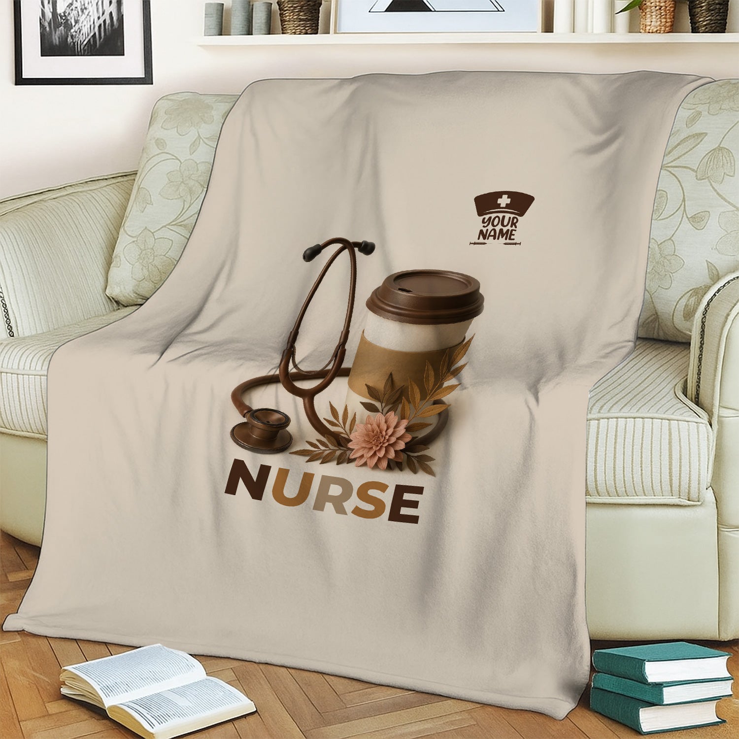 Nurse Life Coffee Lover Blanket - Soft Throw with Stethoscope Graphic - Great Gift for Healthcare Workers