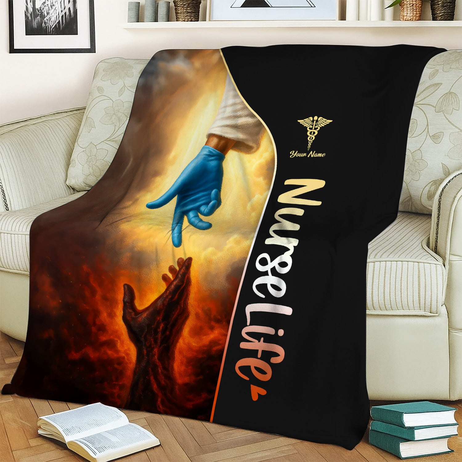 Custom Nurse Life Blanket for Women RN CNA LPN - God‰Ûªs Hand from Heaven Design - Faith-Based Gift for Christian Nurses and Medical Professionals