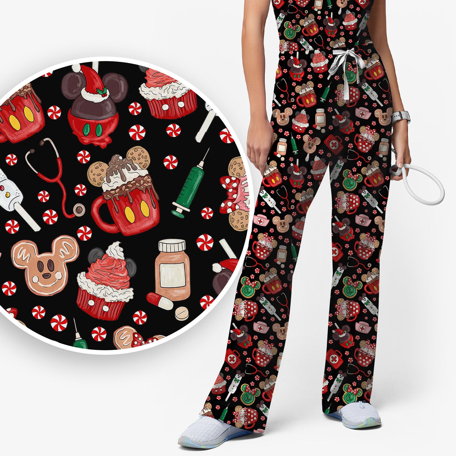 Gingerbread Christmas Scrub Set - Funny Cookies Candy Cupcake Pants and V Neck Top - Holiday Med Uniform RN CNA LPN