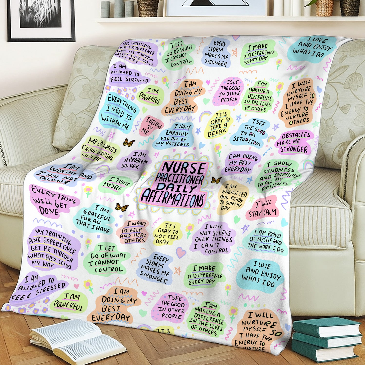 Cute Nurse Affirmation Blanket - Empowering Quotes Pastel Design - Uplifting Gift for Compassionate Nurses