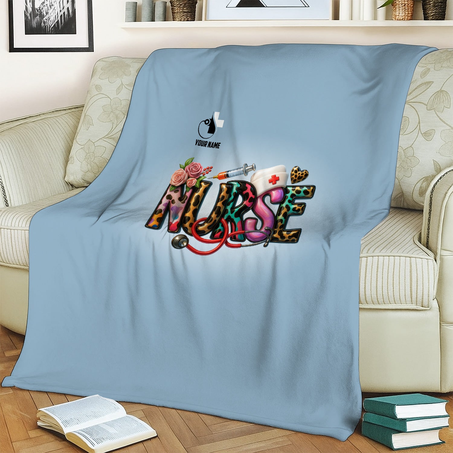 Funny Nurse Blanket for RN CNA LPN - Personalized Medical Theme with Colorful Letters and Stethoscope - Appreciation Gift for Women in Healthcare