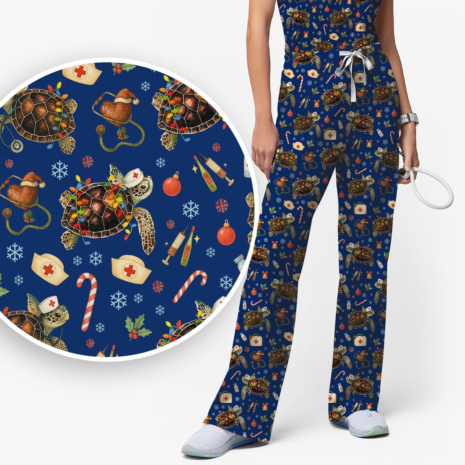 Christmas Turtle Scrub Set for Women - Cute Sea Turtle Nursing Pants and V Neck Top - Festive Holiday Gift for CNA LPN RN