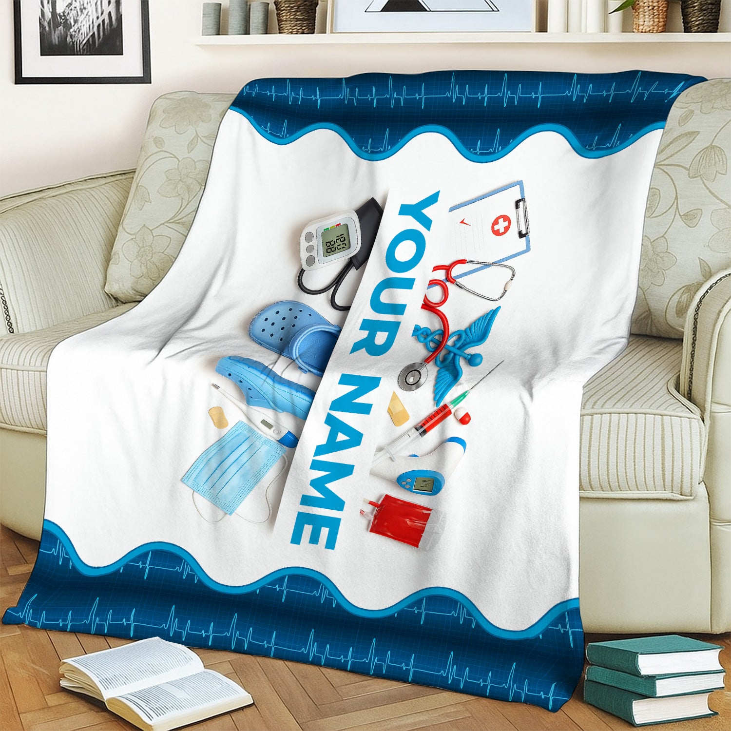 Personalized Nurse Blanket with Medical Tools Design - Custom Name Gift for RN CNA LPN Women - Cozy Appreciation Throw for Healthcare Workers and Medical Professionals