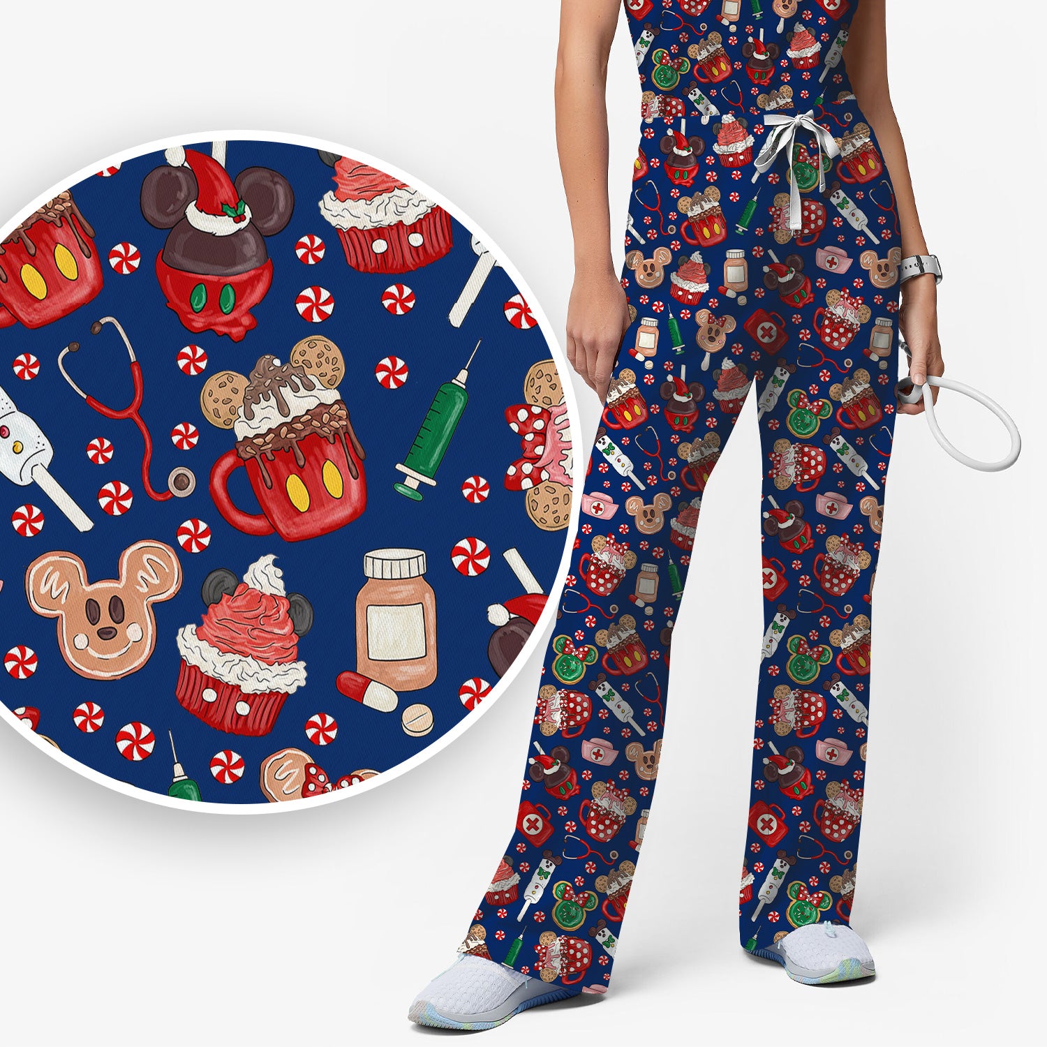 Gingerbread Christmas Scrub Set - Funny Cookies Candy Cupcake Pants and V Neck Top - Holiday Med Uniform RN CNA LPN
