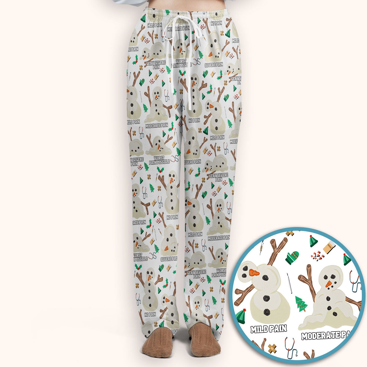Christmas Snowman Nurse Scrub Set for Women - Funny Pain Scale Scrubs Pants - Cute Holiday Nursing Uniform Gift for RN LPN CNA