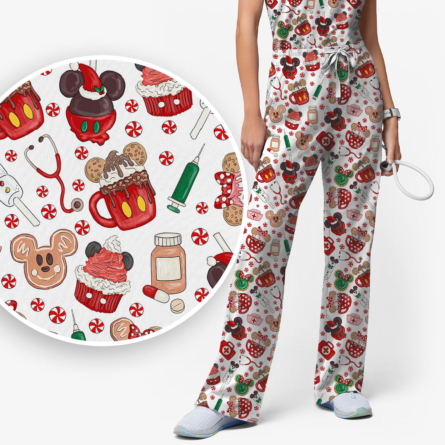 Gingerbread Christmas Scrub Set - Funny Cookies Candy Cupcake Pants and V Neck Top - Holiday Med Uniform RN CNA LPN