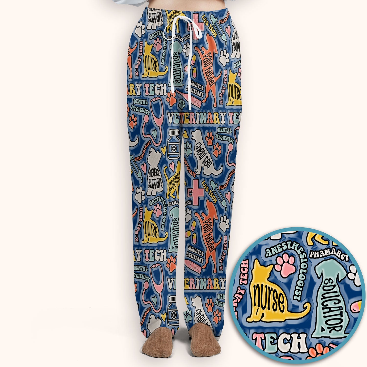 Veterinary Tech Nurse Scrub Set - Dog Cat Pet Scrubs Pants and V Neck Top - Funny Vet Tech Animal Scrubs for Women LPN RN CNA