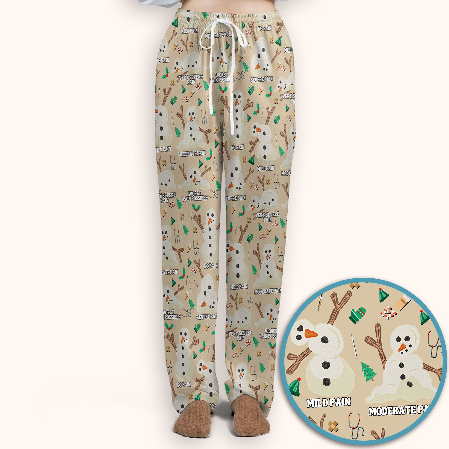 Christmas Snowman Nurse Scrub Set for Women - Funny Pain Scale Scrubs Pants - Cute Holiday Nursing Uniform Gift for RN LPN CNA