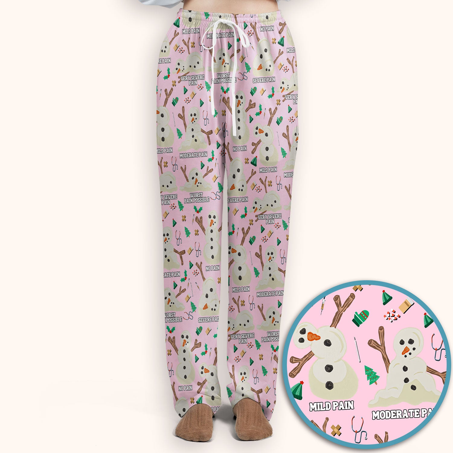 Christmas Snowman Nurse Scrub Set for Women - Funny Pain Scale Scrubs Pants - Cute Holiday Nursing Uniform Gift for RN LPN CNA