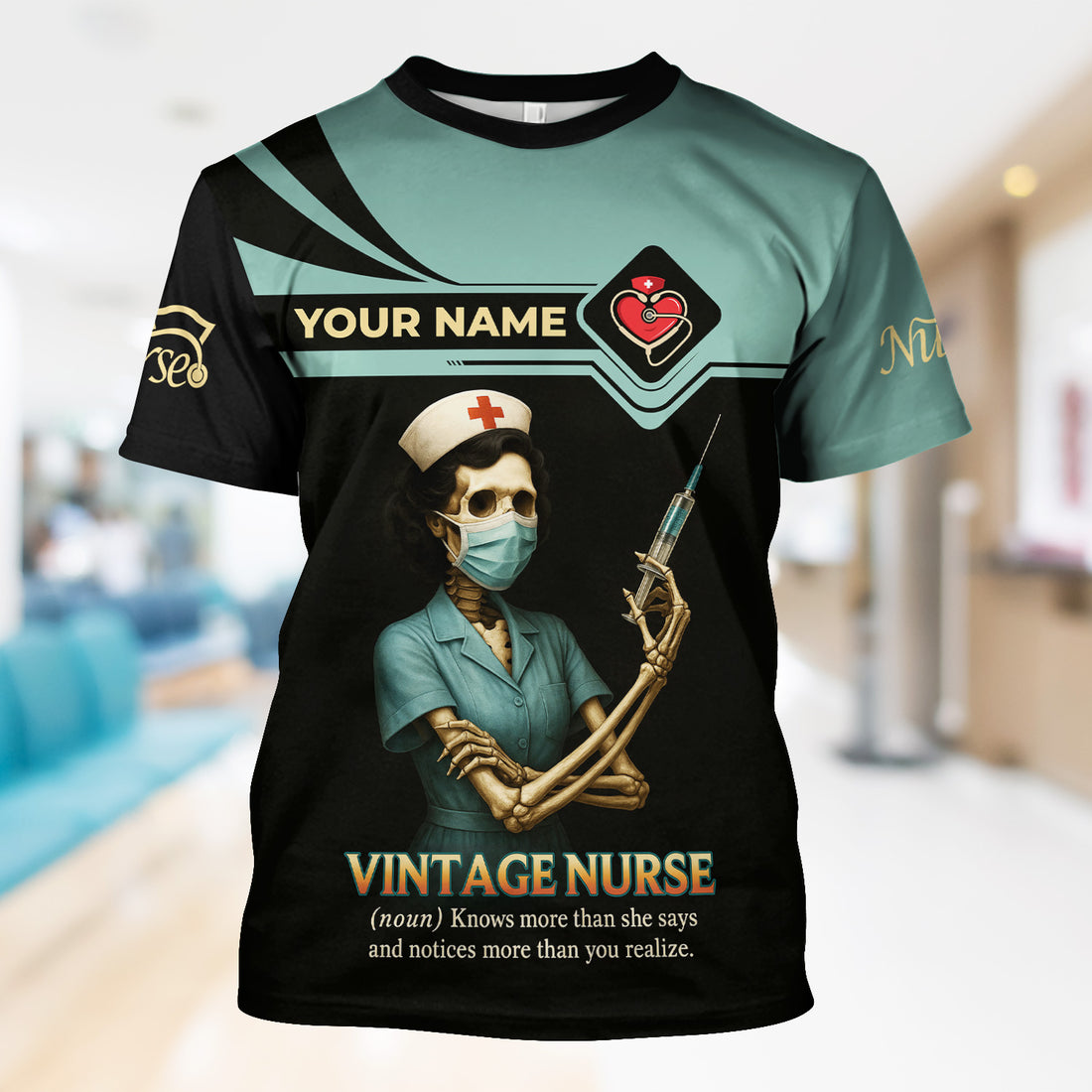 Vintage Nurse Shirt - Personalized Funny Skeleton Nurse Tee with Name - Great Gift for Nurses