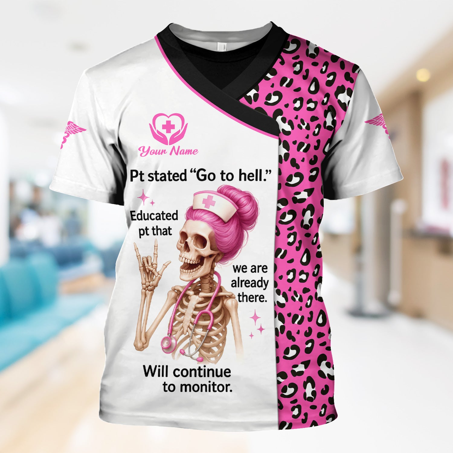 Custom Funny Nurse Shirt - Pink Skeleton & Sarcastic Quote Design - Gift for RN, LPN, Healthcare Workers