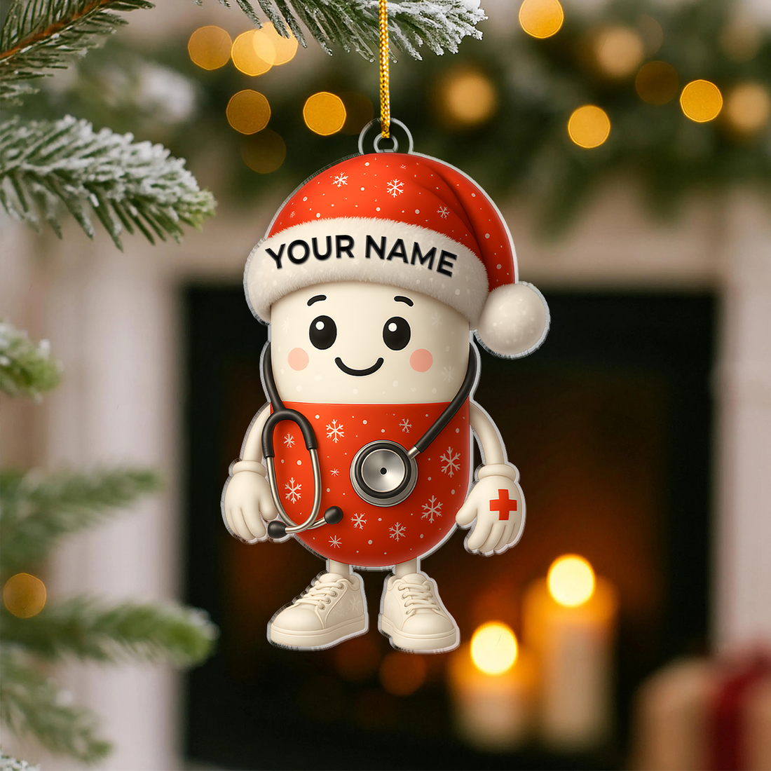 Personalized Nurse Ornament Christmas Tree, Cute Medical Pill RN CNA Gift, Custom Name Holiday Decoration