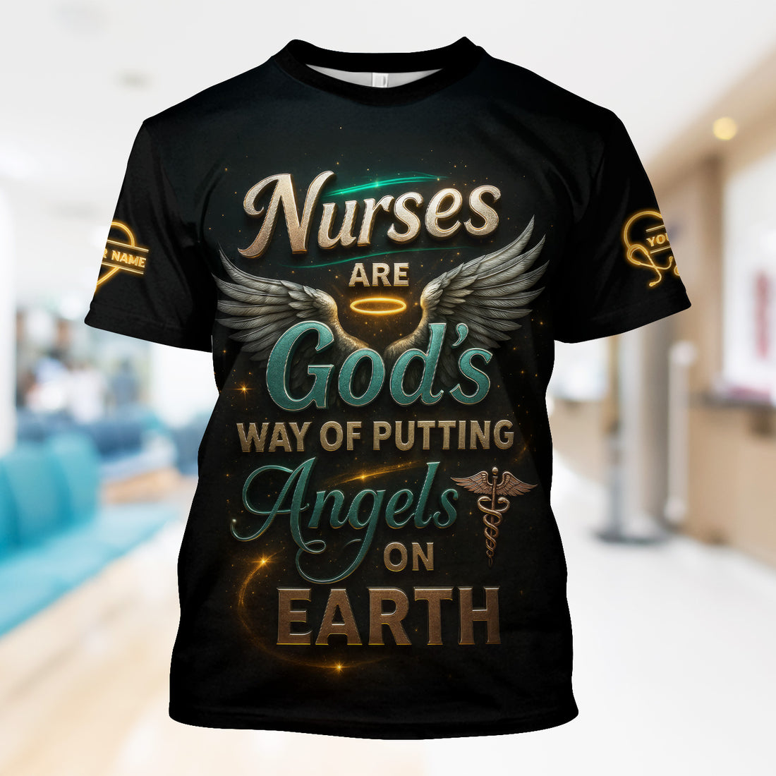 Custom Christian Nurse Shirt for Women - Religious Angel Quote with Halo & Wings - Personalized RN, LPN, CNA Appreciation Gift