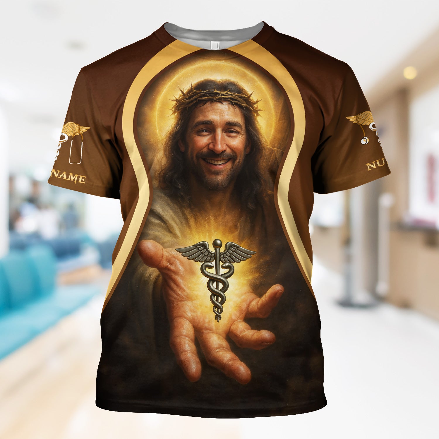 Personalized Jesus Shirt for Nurses - Religious Christian Design with Healing Symbol - Custom Name Gift for RN CNA LPN Healthcare Workers