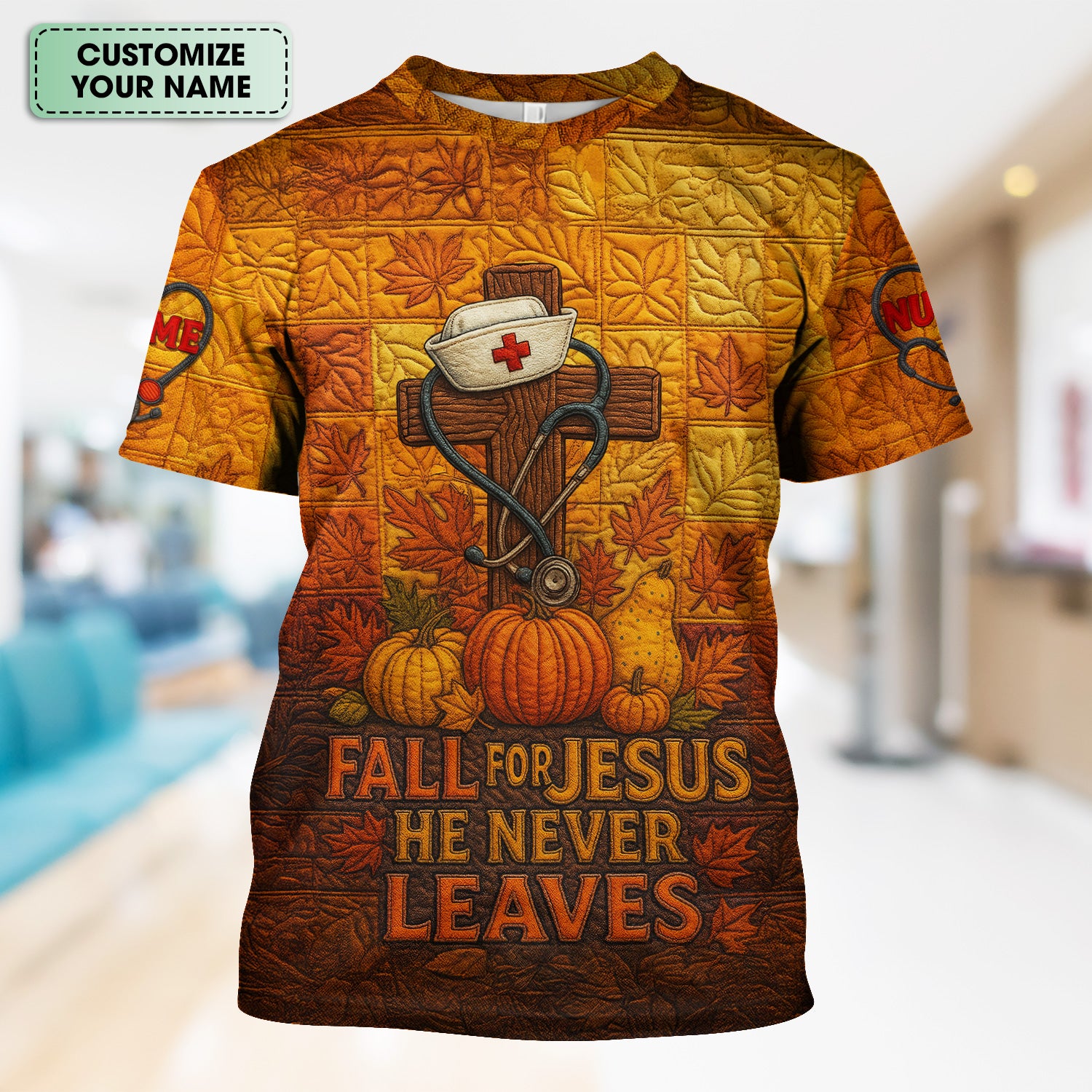 Personalized Nurse Fall Shirt - Custom Stethoscope & Cross Design - RN LPN CNA Healthcare Workers Gift