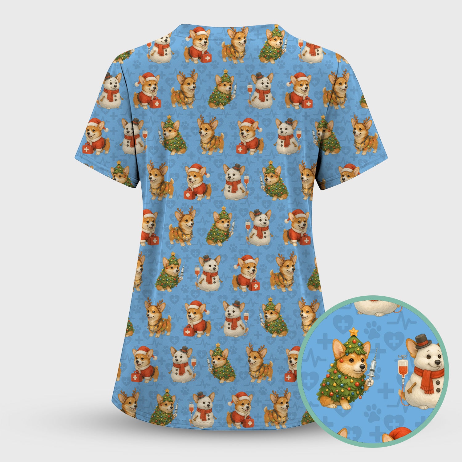 Corgi Christmas Scrubs Set - Adorable Festive Scrub Top & Pants - Fun Holiday Corgi Scrubs Perfect for Nurse Gift Season