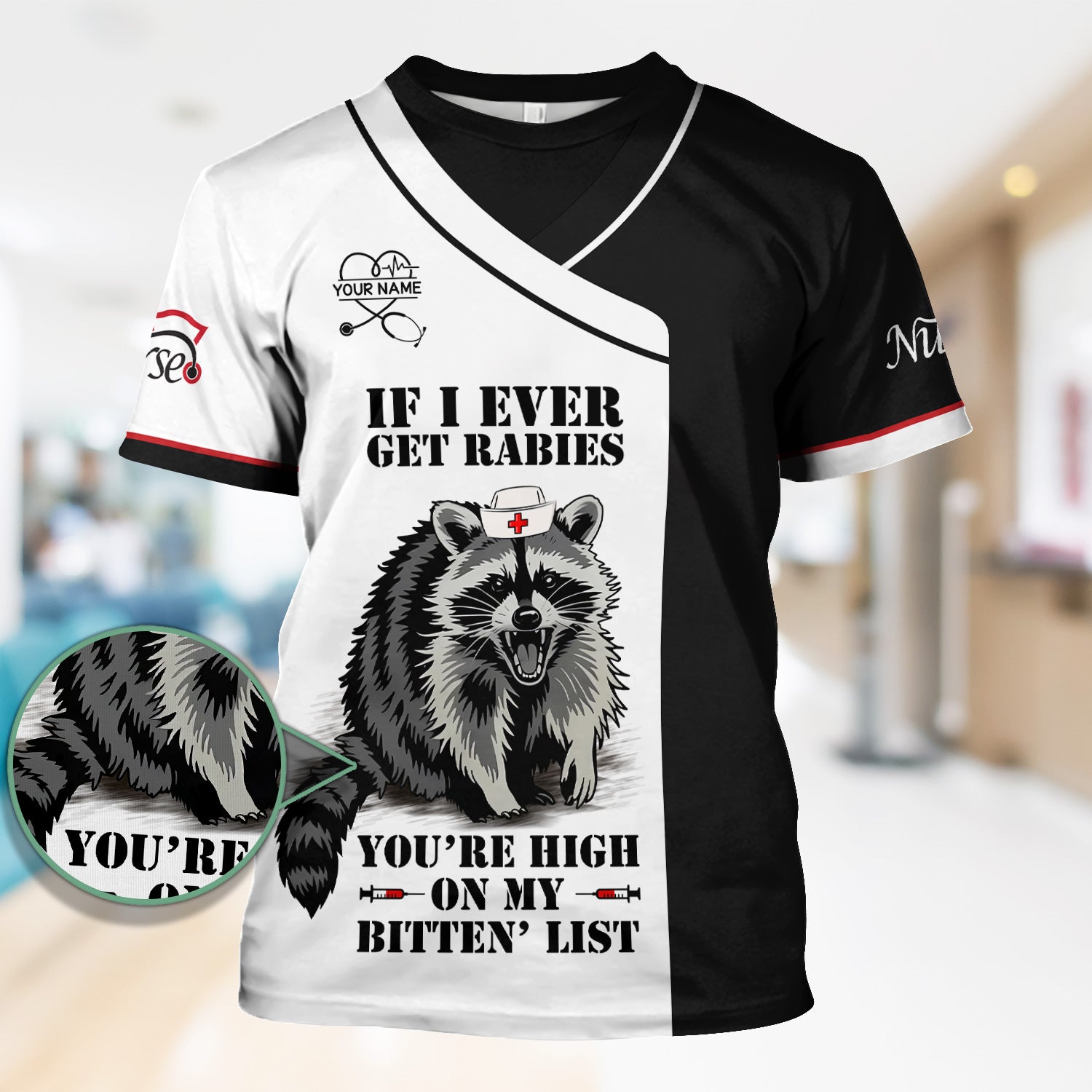 Custom Funny Nurse Scrub Top - You're High On My Bitten List - Multiple Color Options Gift for RN LPN CNA