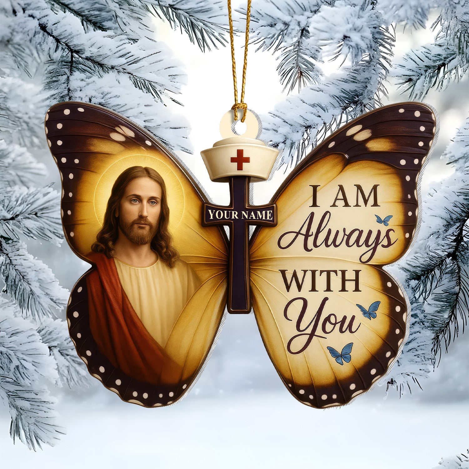 Christian Nurse Ornament, Jesus Butterfly Decoration, Nurse Christmas RN LPN CNA Gift