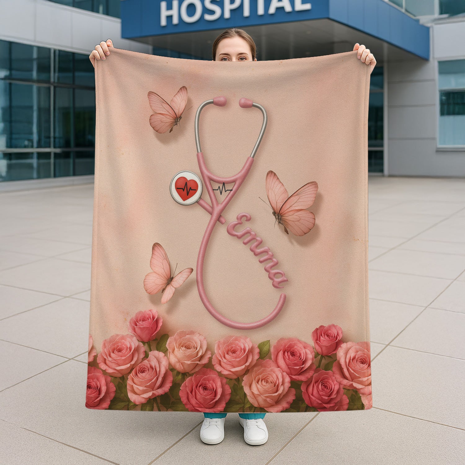 Personalized Nurse Blanket - Floral Nutrition Facts Throw - Perfect for Women Nurses RN CNA